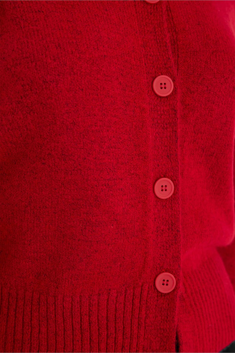 DeFacto Red Woman Regular Fit Buttoned Crew Neck Cardigan Casual - Image 4